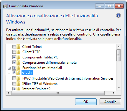 Attivazione o disattivazione delle funzionalità di Windows